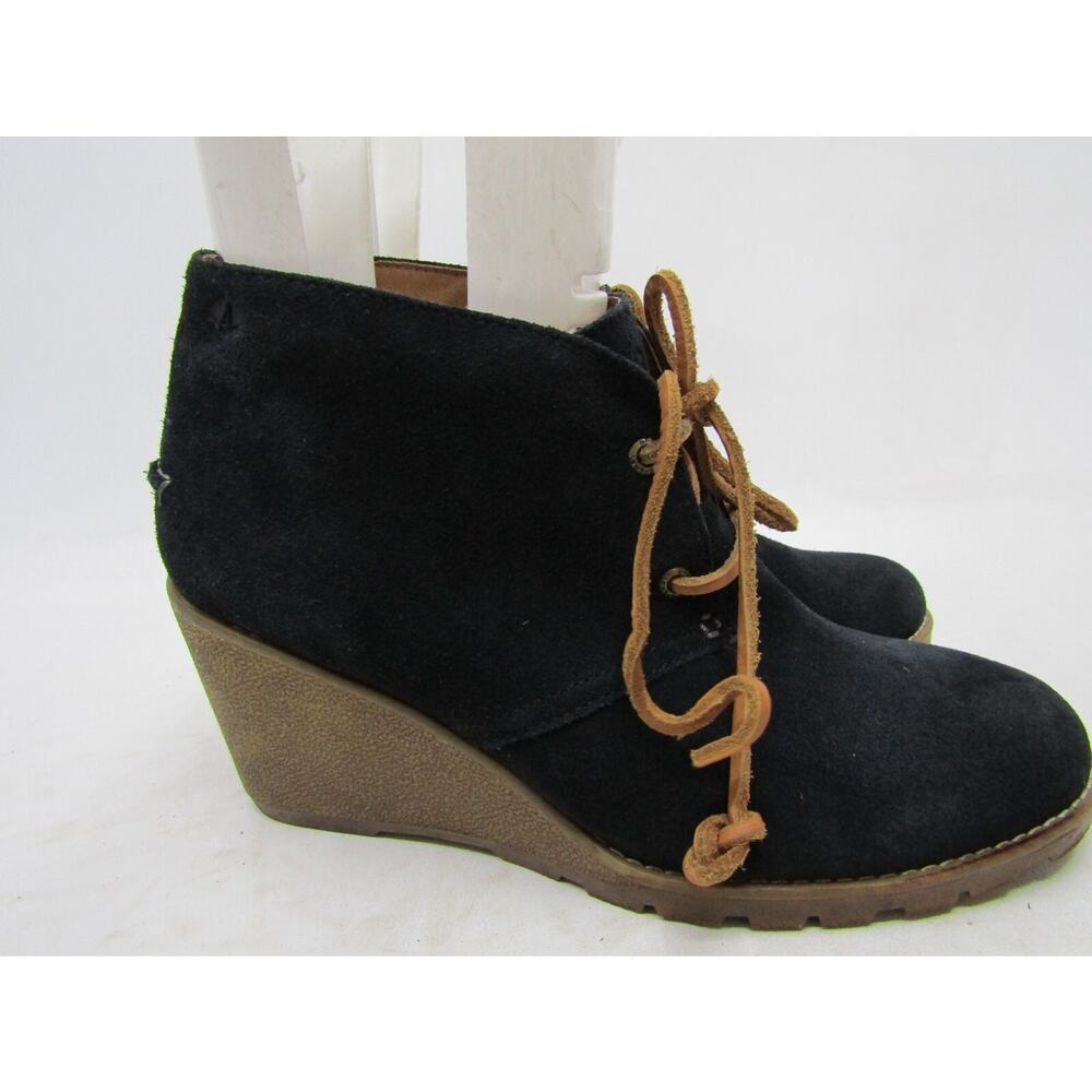 Sperry Top Sider Womens Sz 9 M Black Suede Lace Up Ankle Fashion Boots Bootie - Picture 3 of 11